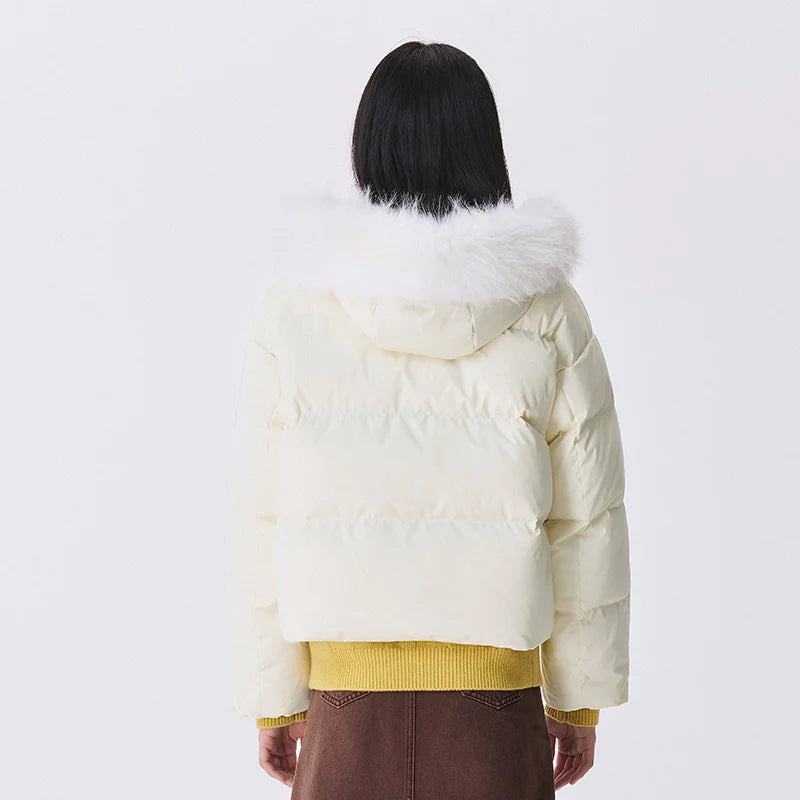 Down Jacket Fur Collar Hooded Warm Simple Versatile New Winter Waterproof Windproof Loose Bread Coat