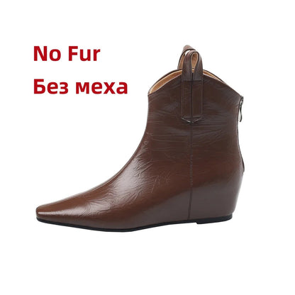 Wedges High Heels Ankle Boots Pointed Toe Office Pumps Side Zipper Easy Wear Short Warm Boots Shoes