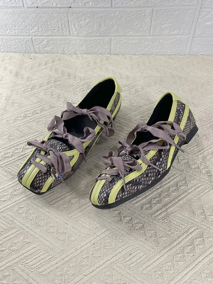 Spring Lolita Square Toe Purple Flat Ballet Shoes New Straps Bow Color Matching Mary Jane Shoes
