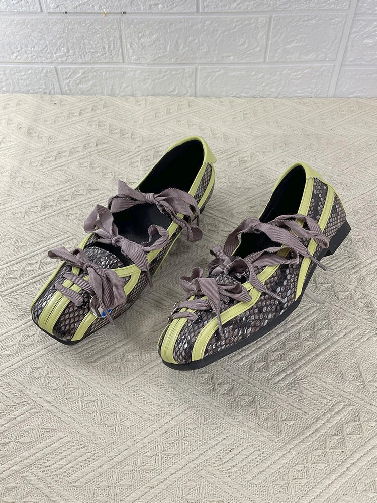 Spring Lolita Square Toe Purple Flat Ballet Shoes New Straps Bow Color Matching Mary Jane Shoes
