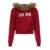 Y2k Fur Trim Hooded Sweatshirt Red Letter Print Zipper Coat With Pocket Winter 90s Outwear