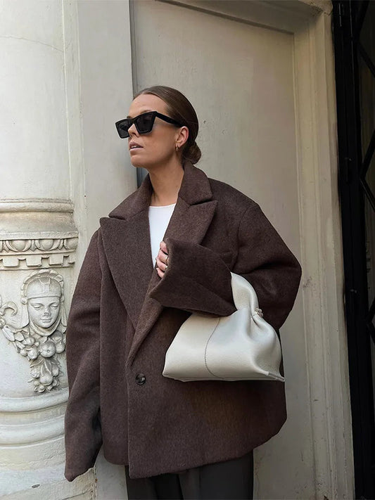 Lapel Collar Wool Blends Short Jackets Loose Long Sleeved Single Buttons Warm Coat New Lady Street Outwears