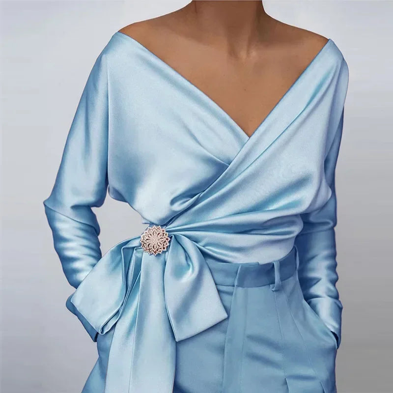 Long-sleeved Slash Neck Off Shoulder Blouse