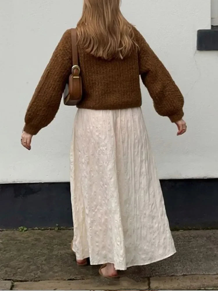 Brown Single Breasted Knitwear O Neck Long Sleeves Loose Sweater New Lady Office Cardigan