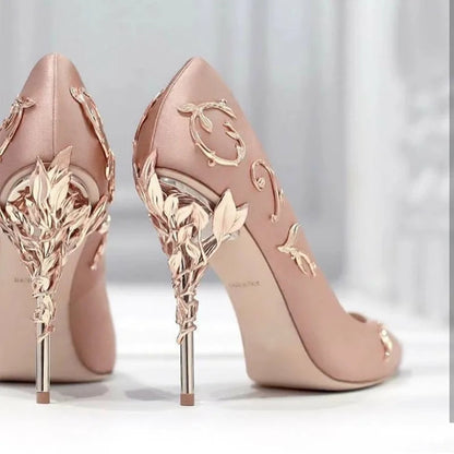 Metallic Accessories Ultrahigh Pointedtoe Pumps Satin Nightclub Shoes Catwalk Stiletto Shaped Heel Wedding Heels