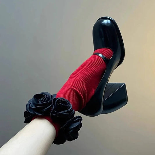 New Round Toe Mary Jane Shoes Retro Buckle High Heels Dress Shoes Party Thick Soled Pumps Zapatos De Mujer