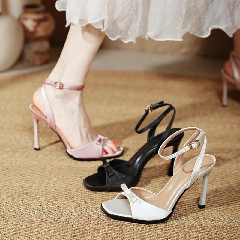 High Heels Ankle Strap Fish Mouth Sandals for Bowknot Designer Brand Party Dress Shoes Pumps