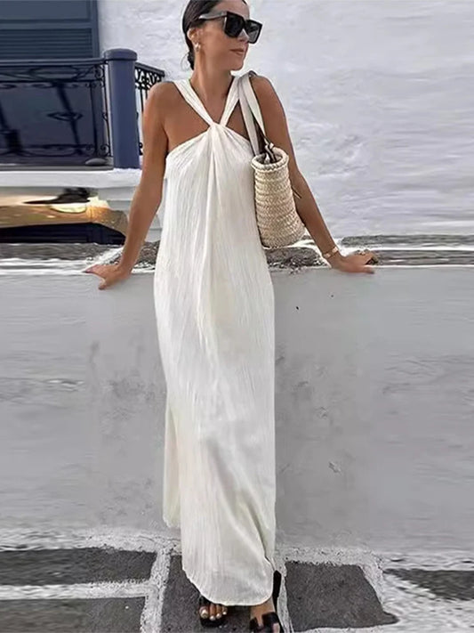 Halter Long Dress Sleeveless Backless Female Maxi Dress Spring Summer New Lady High Street Robe