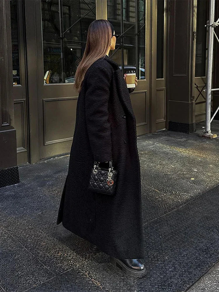 Thicken Warm Outwear Furry Double Breasted Loose Turn-down Collar Long Coat Female Winter Jackets