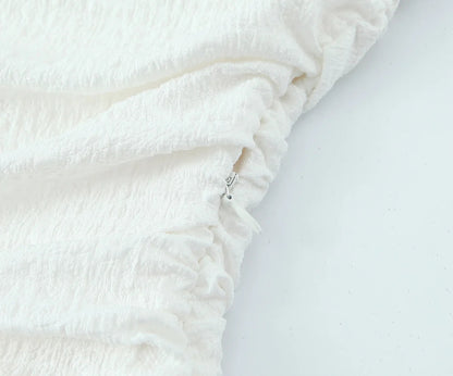 Female Summer Slim Mini Dresses White Square Collar Sleeveless Backless Plaeted Zipper New Dress
