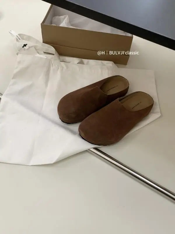 Low Slippers Soft Flock Cover Toe Loafers Female Shoes Slides Platform Comfort Fabric Hoof Heels Rubber Pu Rome Shoes Ladie