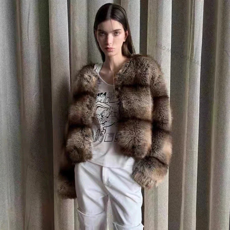 Winter Warm Fluffy Faux Fur Coat Softly Warm Furry Fox Fur Outerwear Jacket Brand Overcoats