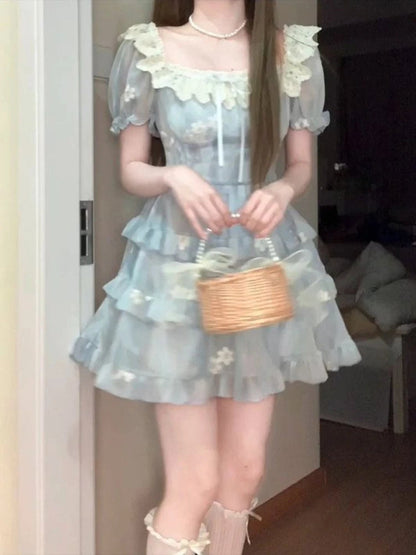 Kawaii Mini Dress Embroidery Dress One Piece Dress Japanese Lolita Even Party Fairy