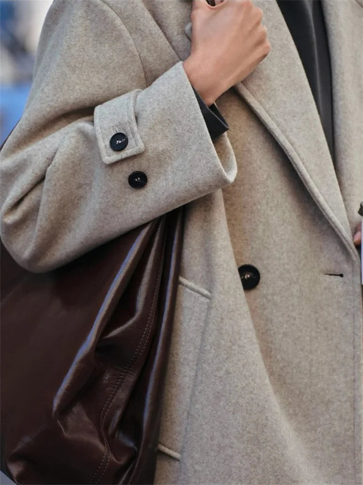 Loose ’s Overcoat Pocket Lapel High Waist Long Sleeve Winter Jacket Coat Patchwork Outwear
