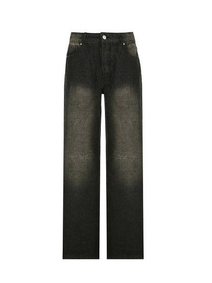 American Retro Straight Leg Jeans Woman Street Style Distressed Denim Pants