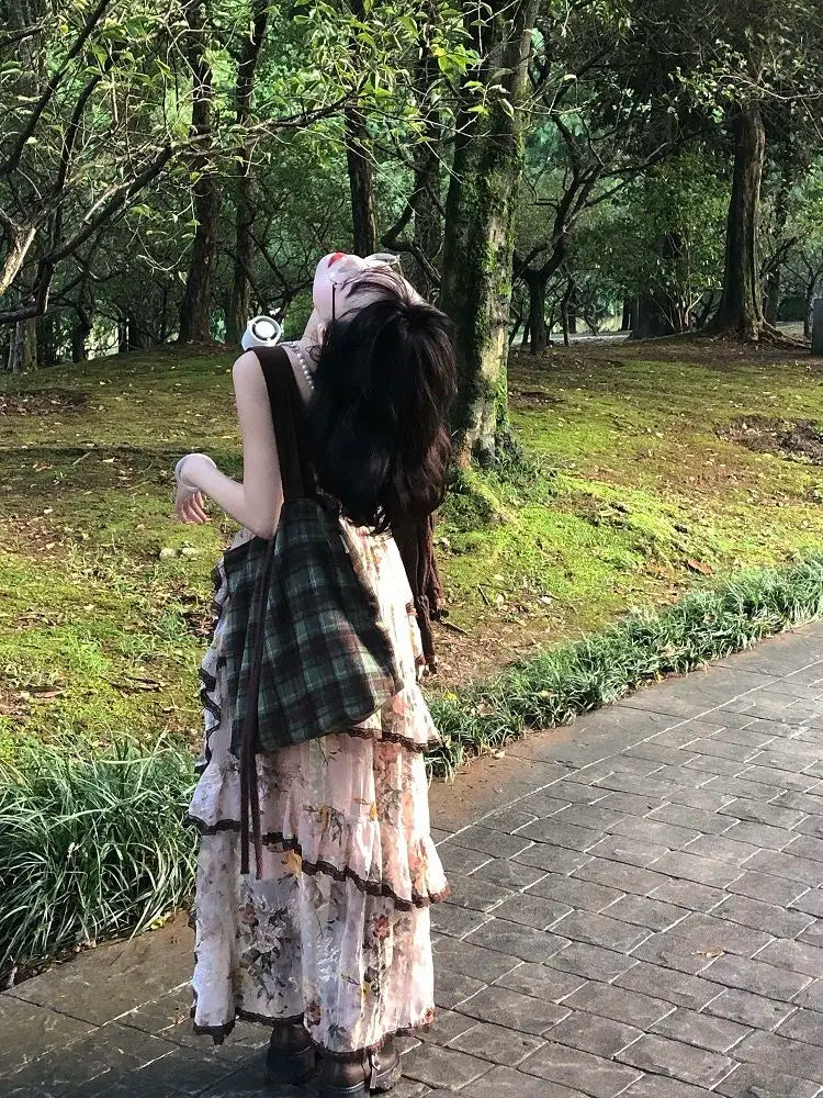 Wild Rose Style Print Irregular Camisole Dress+flare Sleeve Cardigan Dresses Set Two Piece Sets Outfits