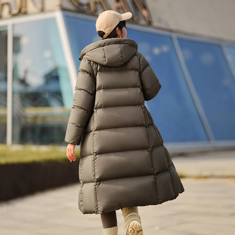Down Jacket Long Length Three-proof Versatile Updated Winter New Loose Hooded Coat Simple Down Jacket