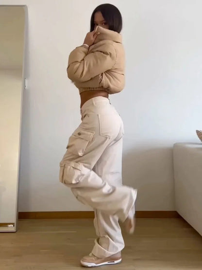 Multiple Pockets Cargo Pants for Loose High Waist Sweatpants Baggy Pant Woman Trousers