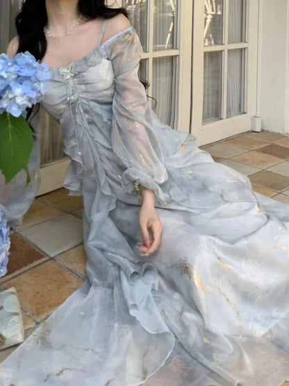 Summer Print Midi Dress Spaghetti Strap Aline Party Birthday Clothes Female Vestidos Long Robe New