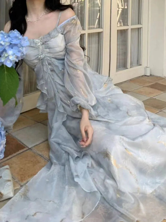 Summer Print Midi Dress Spaghetti Strap Aline Party Birthday Clothes Female Vestidos Long Robe New