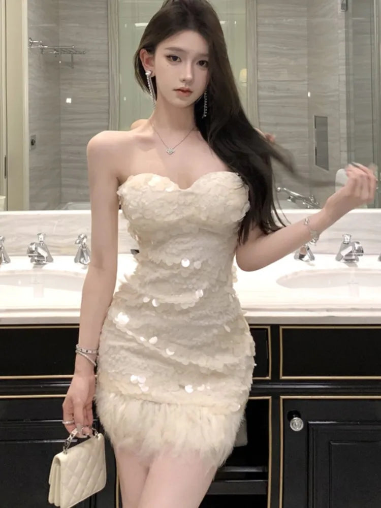 Strapless Dresses Off Shoulder Bodycon Princess Evening Party Mini Dress Female Vestidos Mujer