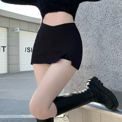 Black Split Mini Skirts Summer Club High Waist Slit Skirt Korean Party Irregular Slim a Line Skirt