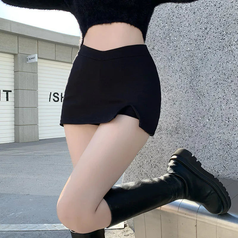 Black Split Mini Skirts Summer Club High Waist Slit Skirt Korean Party Irregular Slim a Line Skirt