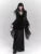 Gothic Black Midi Dresses V-neck Irregular Flrae Sleeve Y2k Lace Bandage Dark Style Harajuku Clothing New