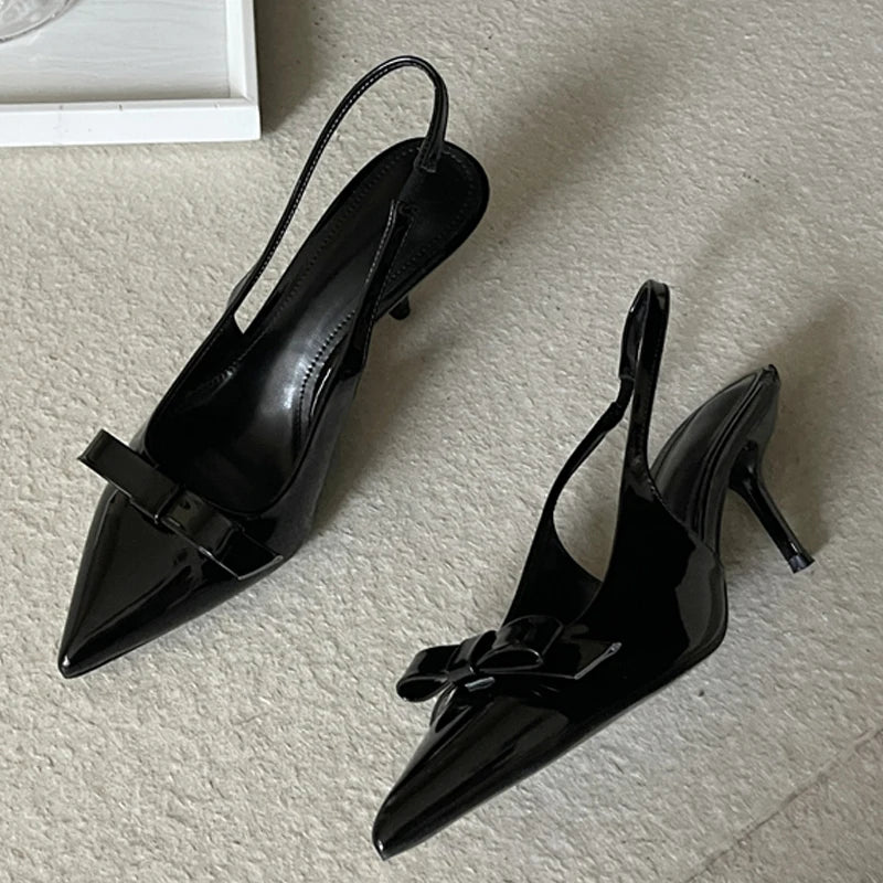 Butterflyknot Slingbacks Pumps Pointed Toe Thin Heels Banquet Prom Shoes Big Size 43