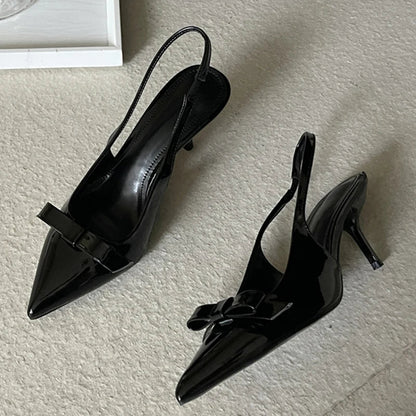 Butterflyknot Slingbacks Pumps Pointed Toe Thin Heels Banquet Prom Shoes Big Size 43