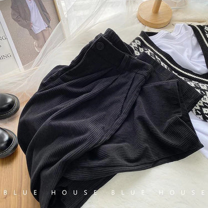 Corduroy Wide Leg Pants Baggy Trousers Harajuku Korean High Waist Black Full Length Pants