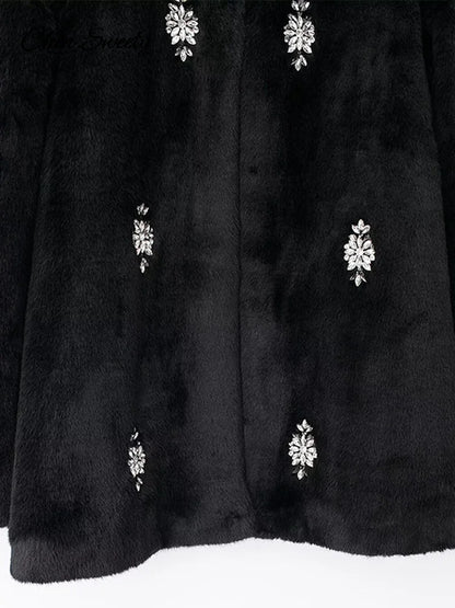 Jewelry Fur Coat Winter Black Plush O-neck Long Sleeve Loose Jacket Female Warm Thicken Lady Overcoat