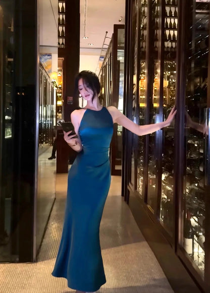 Long Dresses Ruffles Blue Evening Dress Slim Fit Whit Canisole Green Mermaid Vestidos