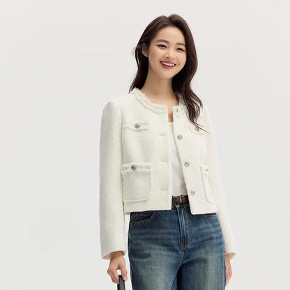 Coat Short-sleeved Shoulder Padding Tassel Gentle New Petit Charcoal Style Slim Fit Jacket