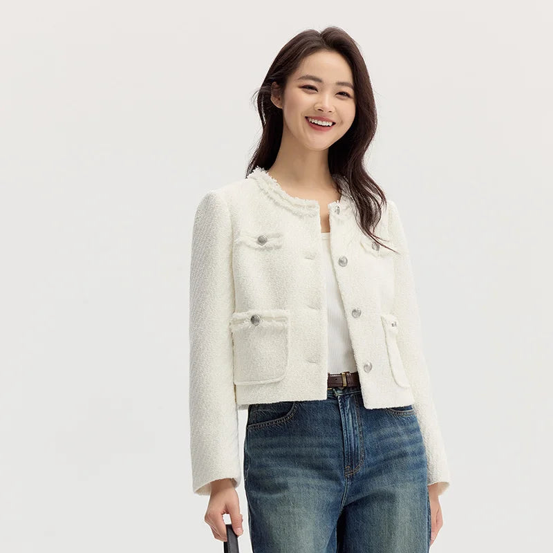 Coat Short-sleeved Shoulder Padding Tassel Gentle New Petit Charcoal Style Slim Fit Jacket