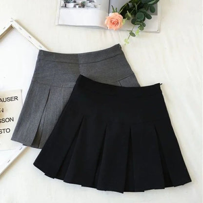 Harajuku Pleated Skirt High Waist Black Mini Skirts Korean Preppy School Uniform All Match a Line Skirt