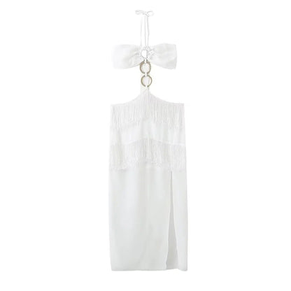 Splicing Sleeveless Halter Long Dress for Cut Out Quilted Sling Vestidos Female Vacation Backless Beach Split Robes