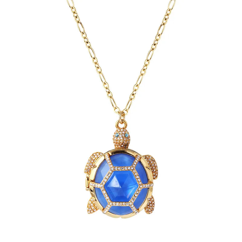 European and American Jewelry Diamondencrusted Resin Threedimensional Turtle Turtle Openable Sweater Chain Ring