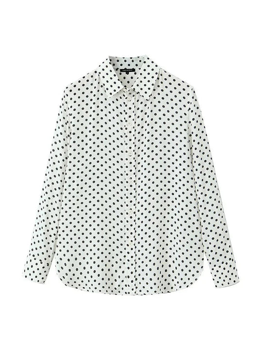Woman Singlebreasted Lapel Blouse Long Sleeves Shirt Tops Office Lady Dot Print Loose Shirt