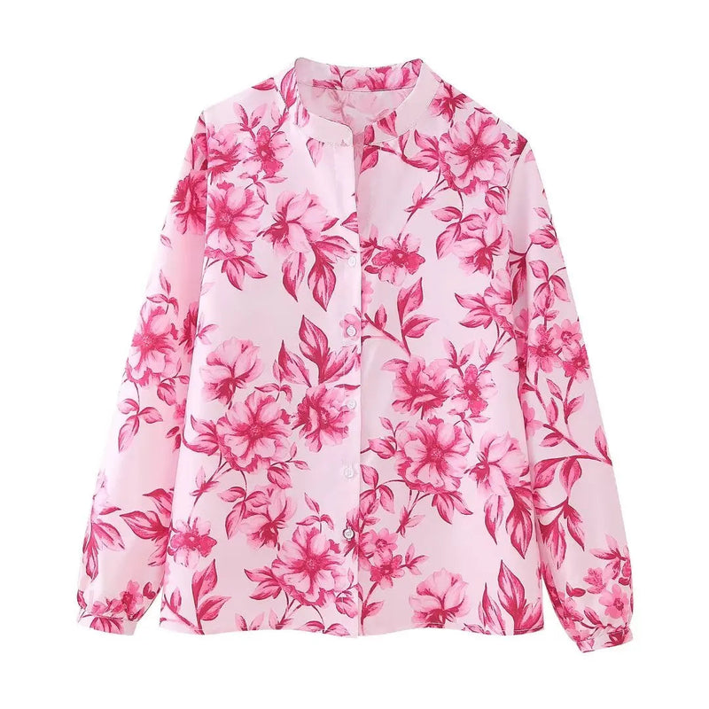 2 Piece Set Printed Long Sleeves Singlebreasted Top Blouse Female High Waist Aline Skirt