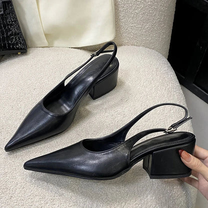 New Spring Designer Pumps Pointed Toe Square Heels Mule Shoes Zapatos De Mujer
