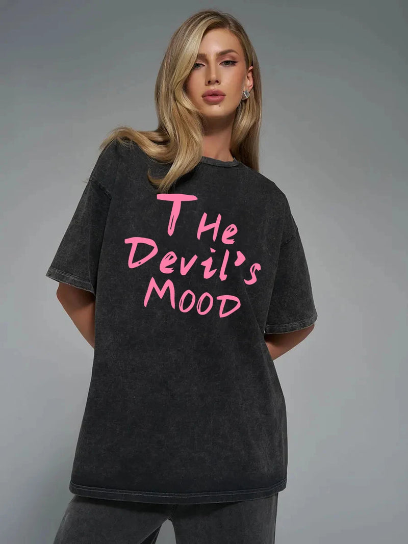 Pink Letter Design Washed T Shirt Cotton T-shirts Soft Mineral Tees Girl Loose Female Tee Tops Y2k