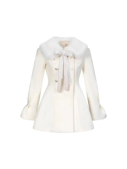 Sweet Hot Girl Fur Collar Slim Fit Woolen Coat Autumn Winter Preppy Style Doublebreasted Jacket Female Clothes
