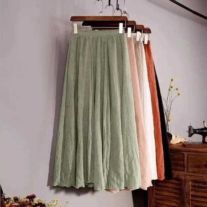 Skirts for Female Beach a Line Dress Double Layer Elastic Waist Long Maxi Comfortable Temperament Skirts