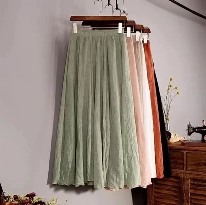 Skirts for Female Beach a Line Dress Double Layer Elastic Waist Long Maxi Comfortable Temperament Skirts