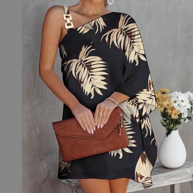 Summer Dresses for Irregular Mini Dress Gown One Shoulder Diagonal Neck Print Vestidos