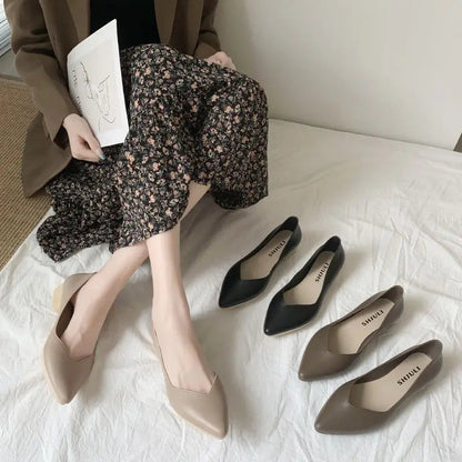 Black Office Shoes for Normal Leather Summer Footwear Low Heel Pointed Toe Young on Y2k