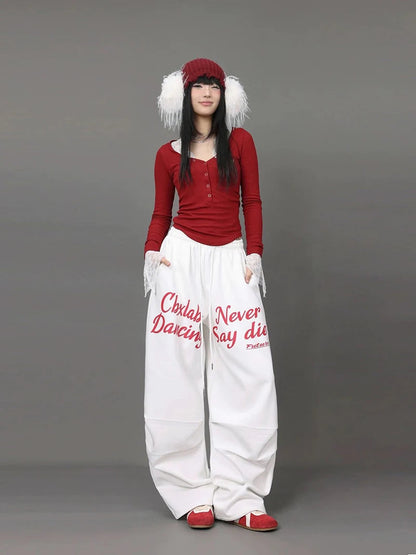 Letter Print Sweatpants American Loose Trousers Y2k Hip Hop Drawstring Wide Leg Pants
