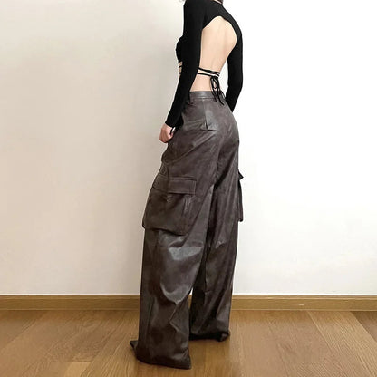 Brown Classic Retro Allmatch High Street Fashionable Cool Confident Youth Hiphop Autumn Straight Leg Pants