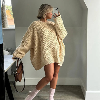 Oversized Knit Twist Pullovers Loose Lazy O-neck Long Sleeve Sweaters Female Autumn New Street Knitwear